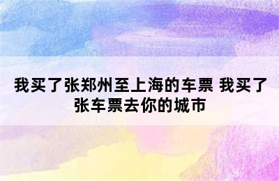 我买了张郑州至上海的车票 我买了张车票去你的城市